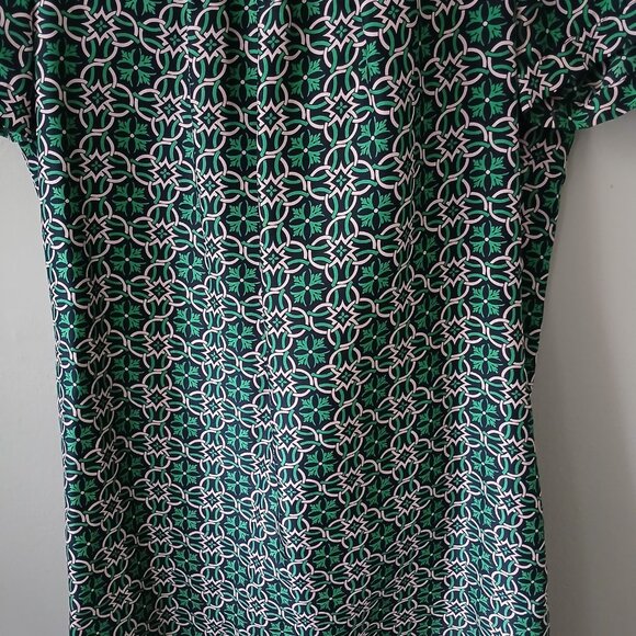 J.Crew Women's Sz 4 Dress Open Back Silk Mini Silk Geometric Green Blue Floral - Picture 3 of 15